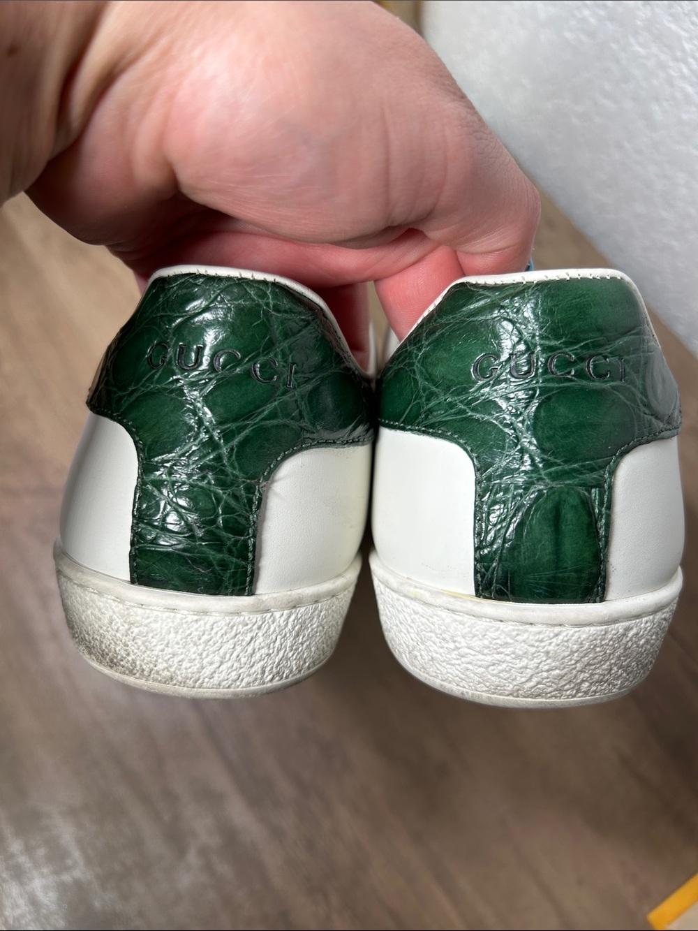 White Leather Sneakers with Green and Red Stripe Casual Shoes - Picture 7 of 8